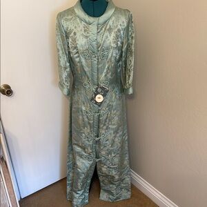 Chinoiserie Mint Green by Dynasty Pavillion Pattern Brocade Coat